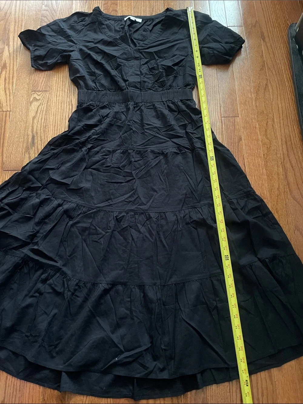 LOFT Black Tiered Midi Dress Women’s Sz Large - Picture 3 of 9
